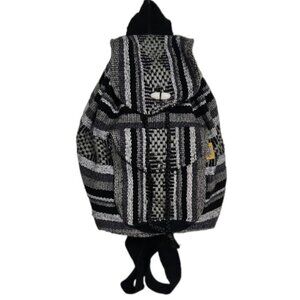 Pinzon Mini Woven Canvas Backpack Black Gray Geometric Fixed Straps